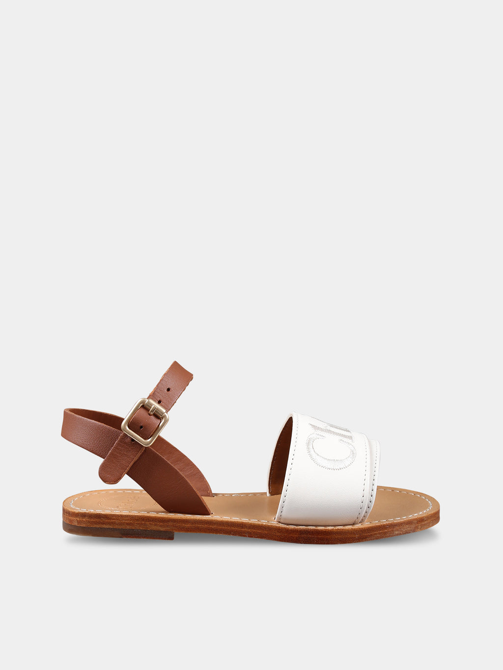 Ivory sandals for girl with logo
